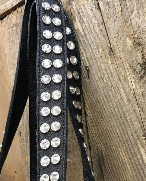 Black Leather With Swarovski Crystals And Rivets Handbag - Forever