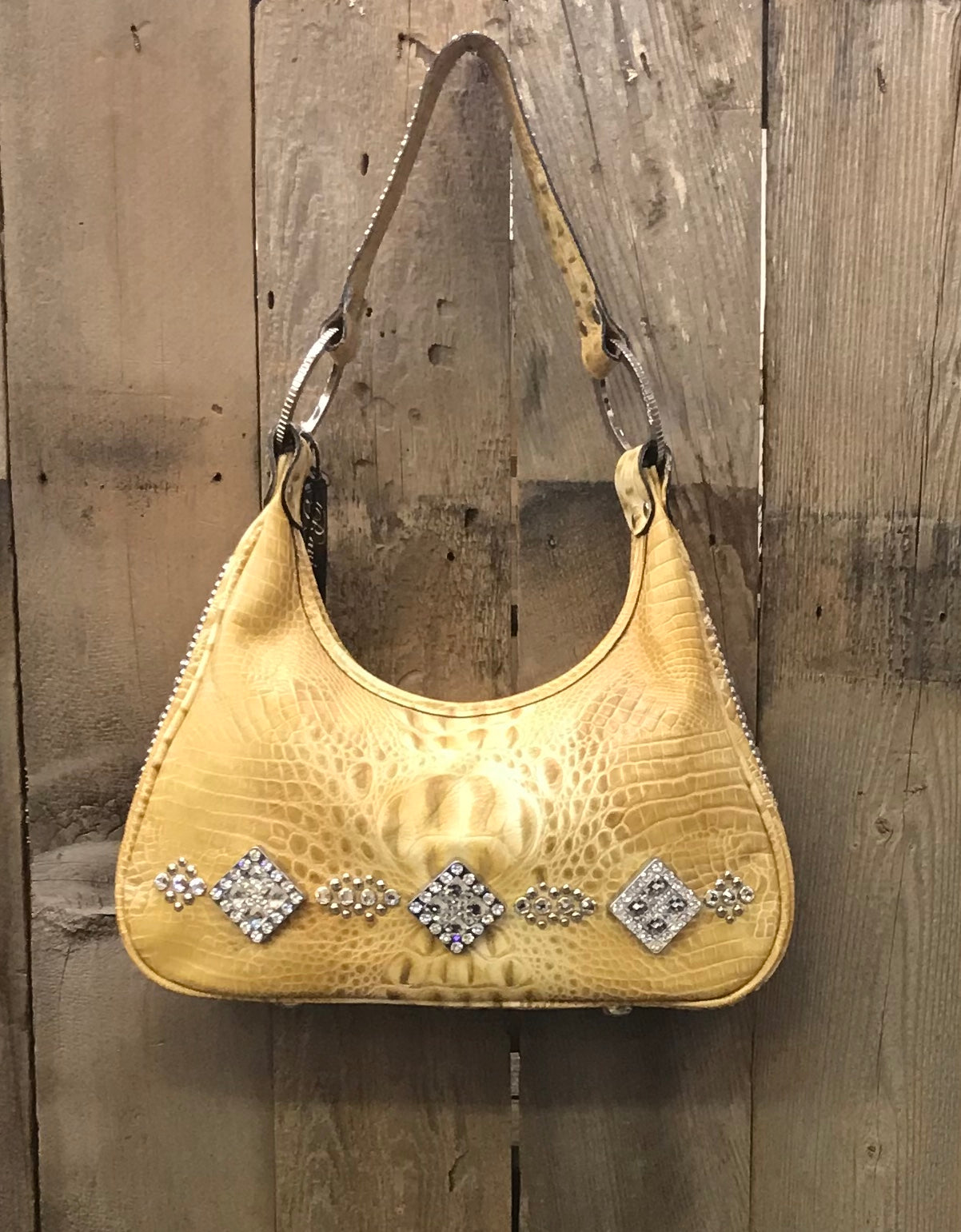 Caramel Croc With Swarovski Crystal Cross Handbag