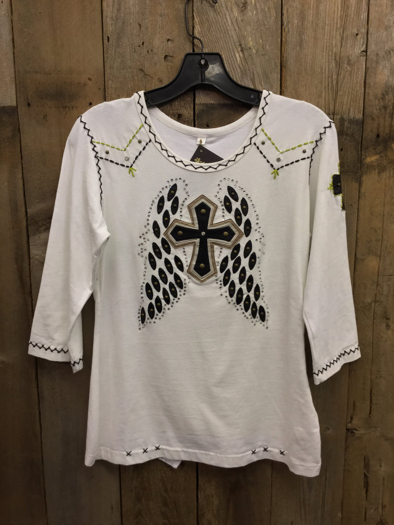 SH-015 Cross W/ Wings White T-Shirt